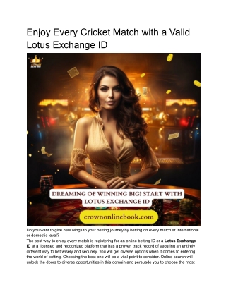 Enjoy Every Cricket Match with a Valid Lotus Exchange ID