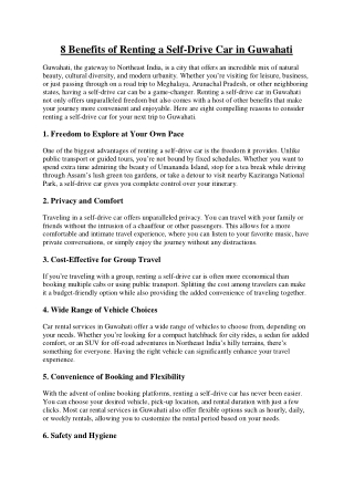 8 Benefits of Renting a Self-Drive Car in Guwahati