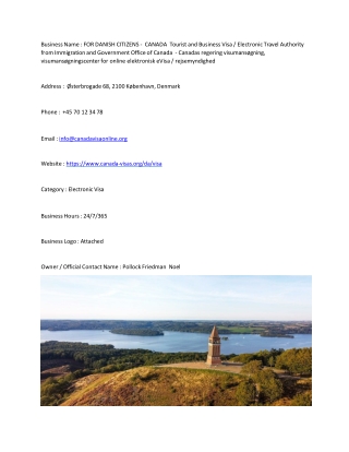 FOR DANISH CITIZENS -  CANADA  Tourist and Business Visa / Electronic Travel Aut