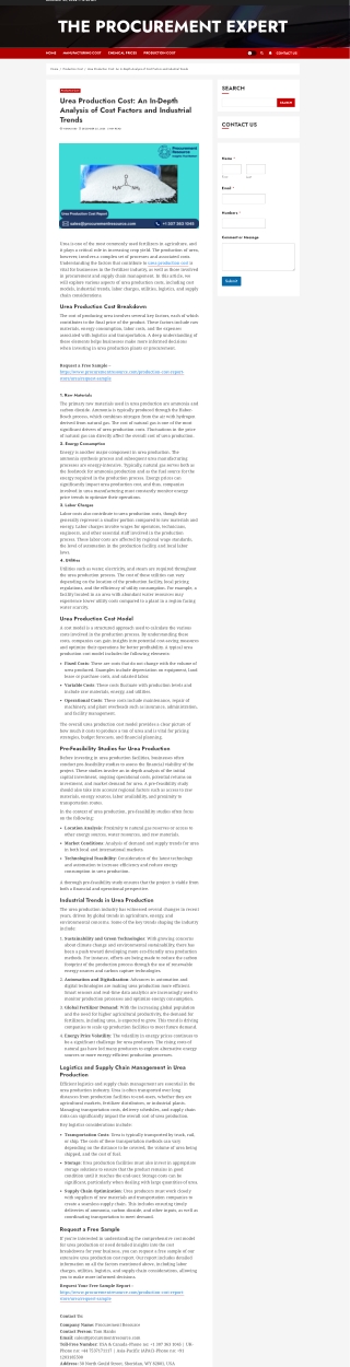 Urea Production Cost