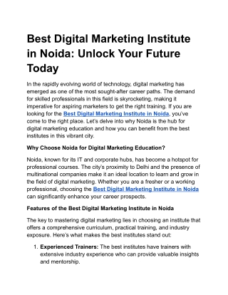 Best Digital Marketing Institute in Noida: Unlock Your Future Today