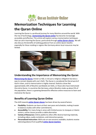 Memorization Techniques for Learning the Quran Online