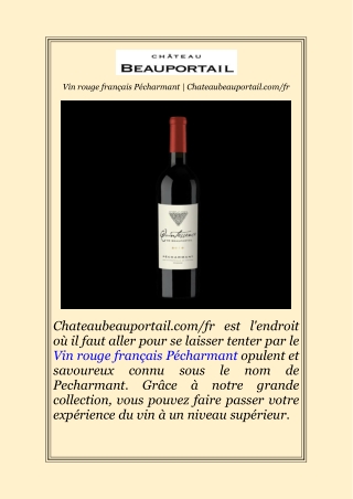 Vin rouge français Pécharmant | Chateaubeauportail.com/fr