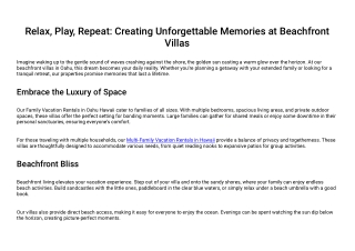 Relax, Play, Repeat: Creating Unforgettable Memories at Beachfront Villas