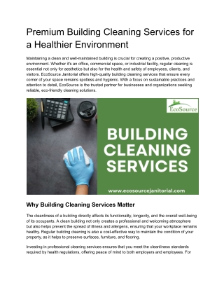 Premium Building Cleaning Services for a Healthier Environment