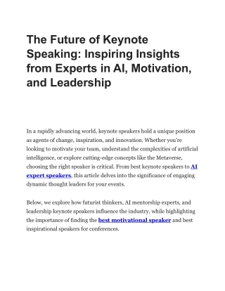 The Future of Keynote Speaking: Inspiring Insights from Experts in AI, Motivatio