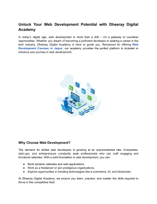 Unlock Your Web Development Potential with Dheeray Digital Academy