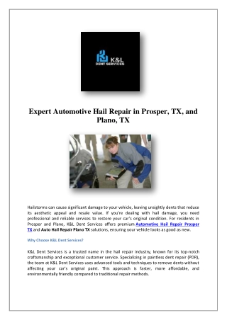 Dent Removal Dallas Tx | K&L Dent Services