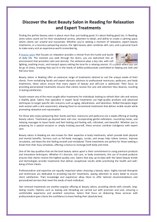 Discover the Best Beauty Salon in Reading for Relaxation and Expert Treatments