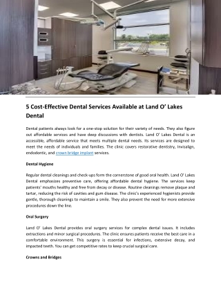 5 Cost Effective Dental Services Available at Land O’ Lakes Dental
