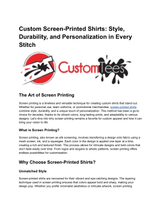 Custom Screen-Printed Shirts_ Style, Durability, and Personalization in Every Stitch