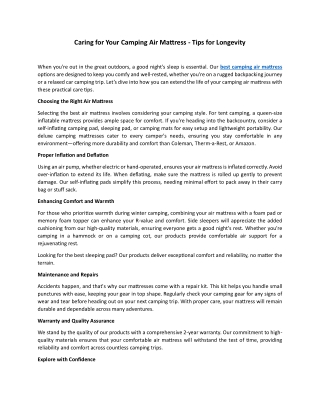 Caring for Your Camping Air Mattress - Tips for Longevity