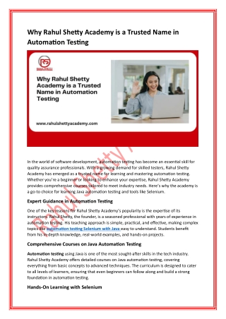 Why Rahul Shetty Academy is a Trusted Name in Automation Testing