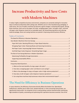 Increase Productivity and Save Costs with Modern Machines