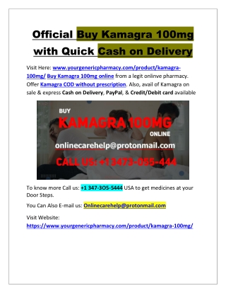 Official Buy Kamagra 100mg with Quick Cash on Delivery