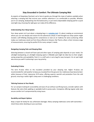 Stay Grounded in Comfort - The Ultimate Camping Mat