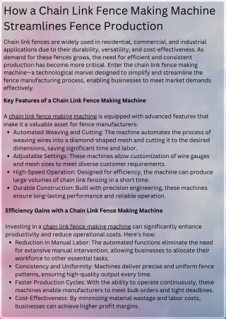 How a Chain Link Fence Making Machine Streamlines Fence Production
