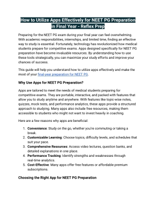 How to Utilize Apps Effectively for NEET PG Preparation in Final Year - Reflex Prep