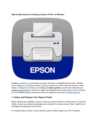 Step-by-Step Guide for Installing an Epson Printer on Windows