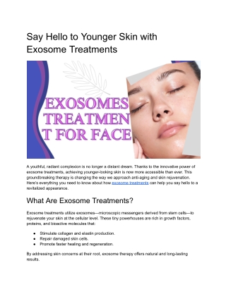 Say Hello to Younger Skin with Exosome Treatments