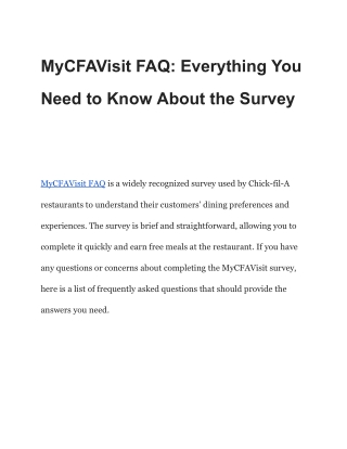 MyCFAVisit FAQChick-fil-A Customer Experience Survey (US) - Welcome