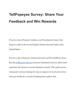 TellPopeyes - www.tellpopeyes.com - Win $1000 Gift Card