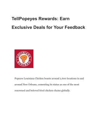TellPopeyes - www.tellpopeyes.com - Win $1000 Gift Card