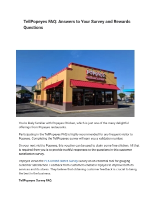 TellPopeyes - www.tellpopeyes.com - Win $1000 Gift Card