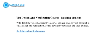Vlsi Design And Verification Course Takshila-vlsi.com