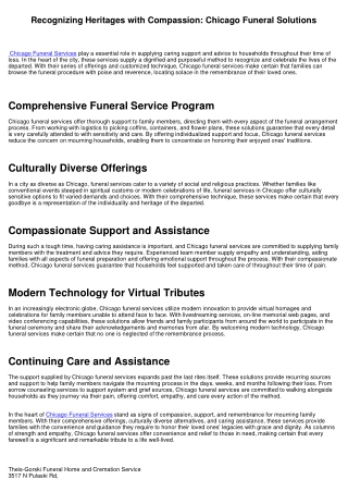 Recognizing Heritages with Compassion: Chicago Funeral Solutions