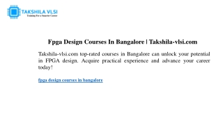 Fpga Design Courses In Bangalore  Takshila-vlsi.com