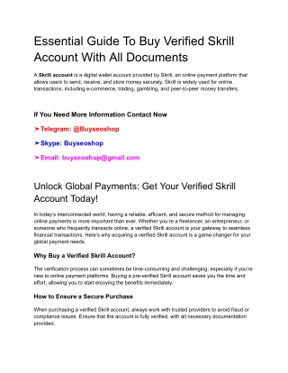 Essential Guide To Buy Verified Skrill Account With All Documents