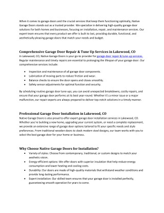 Garage Door Opener Repair Service in Lakewood, CO