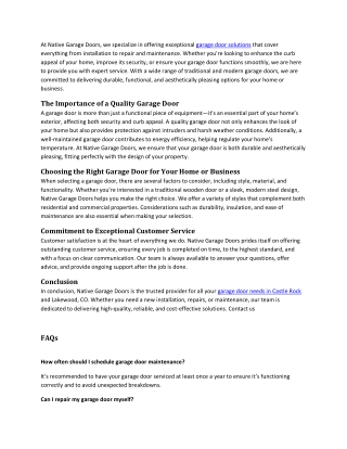 Garage Doors Repair​ in Castle Rock CO