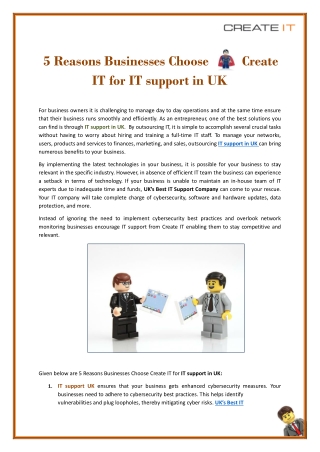 5 Reasons Businesses Choose Create IT for IT support in UK