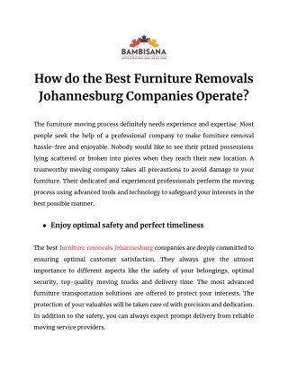 How do the Best Furniture Removals Johannesburg Companies Operate?