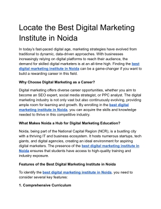 Locate the Best Digital Marketing Institute in Noida