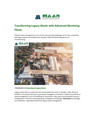 Transforming Legacy Waste with Advanced Biomining Plants