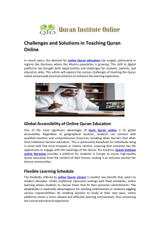 Challenges and Solutions in Teaching Quran Online