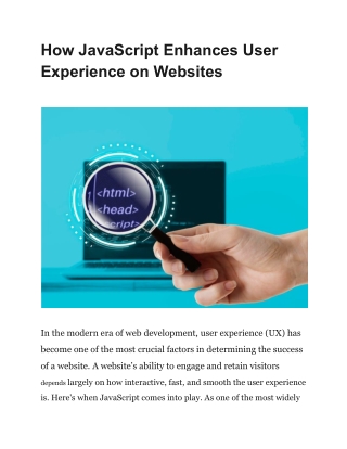 How JavaScript Enhances User  Experience on Websites
