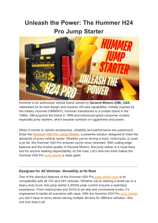 Unleash the Power: The Hummer H24 Pro Jump Starter