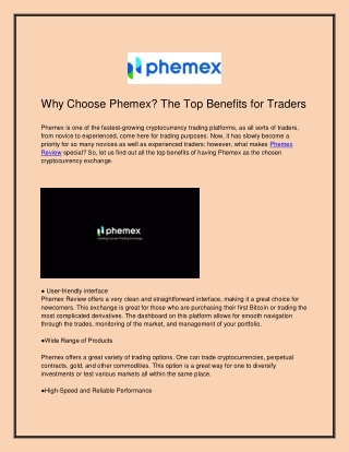 Why Choose Phemex? The Top Benefits for Traders