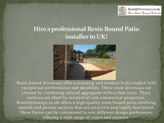 Hire a professional Resin Bound Patio installer in UK