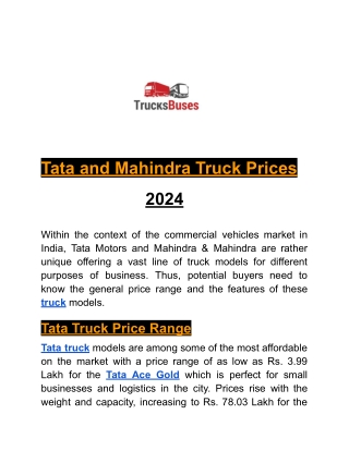 Tata and Mahindra Truck Prices in 2024