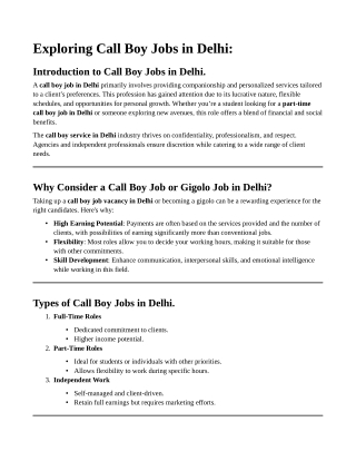 Call Boy Job in Delhi: A Comprehensive Guide to Opportunities and Benefits.