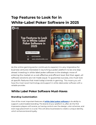 Top Features to Look for in White-Label Poker Software in 2025
