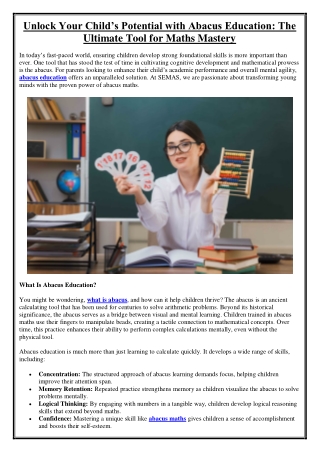 Unlock Your Child’s Potential with Abacus Education The Ultimate Tool for Maths Mastery