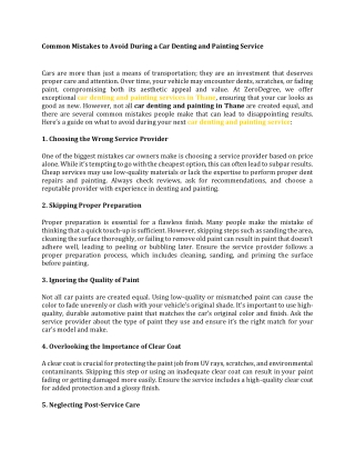 Common Mistakes to Avoid During a Car Denting and Painting Service