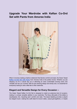 Upgrade Your Wardrobe with Kaftan Co-Ord Set with Pants from Amoree India