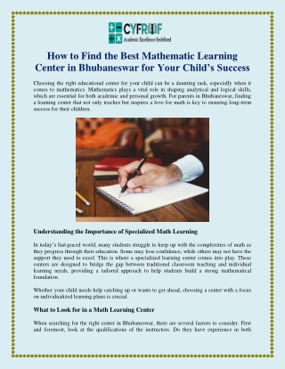 How to Find the Best Mathematic Learning Center in Bhubaneswar for Your Child’s Success